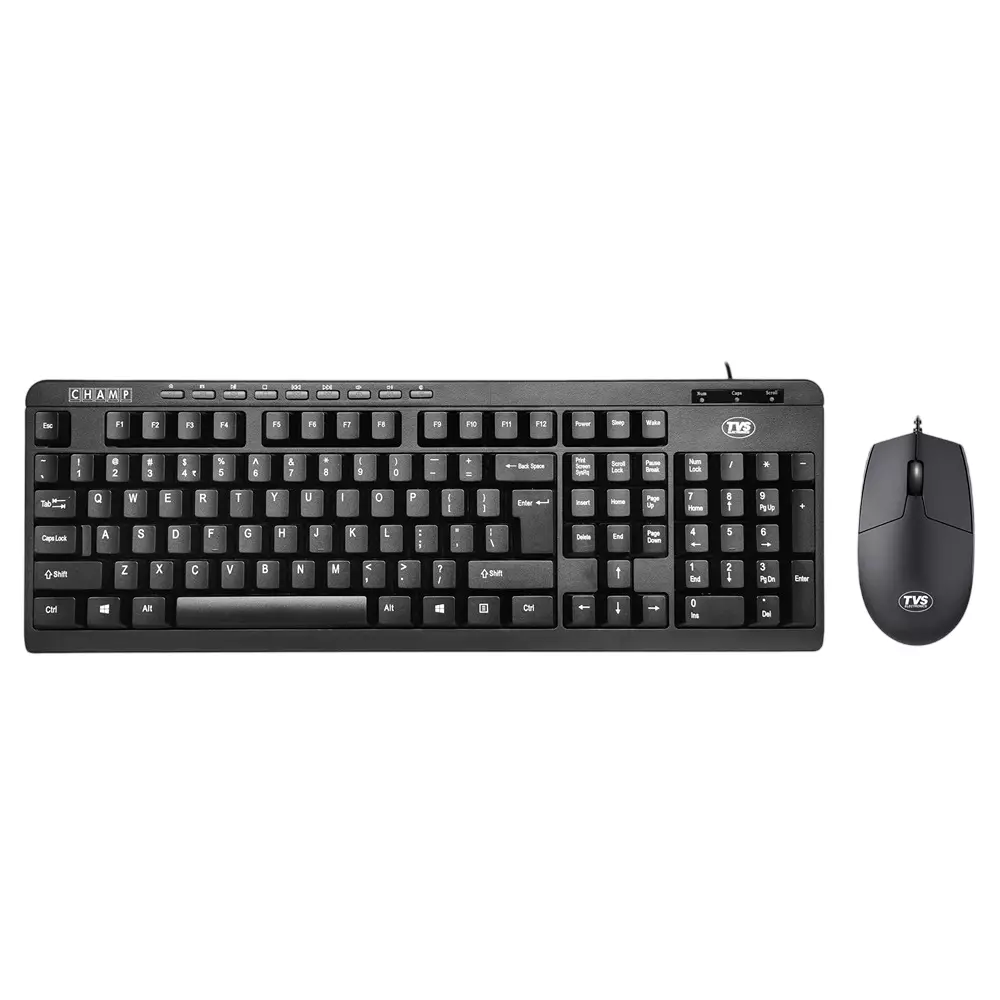 TVS Membrane Keyboard & Mouse Combo Black Wired USB (Plug & Play) 1200 DPI, Champ MM Combo - S