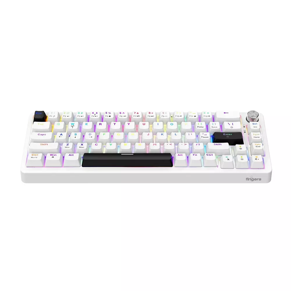 FINGERS Wired Keyboard Type-C USB Interface 67 Keys + 1 Knob 50 million Life Cycles Switch Life Crystal White Color, Savage-MK2