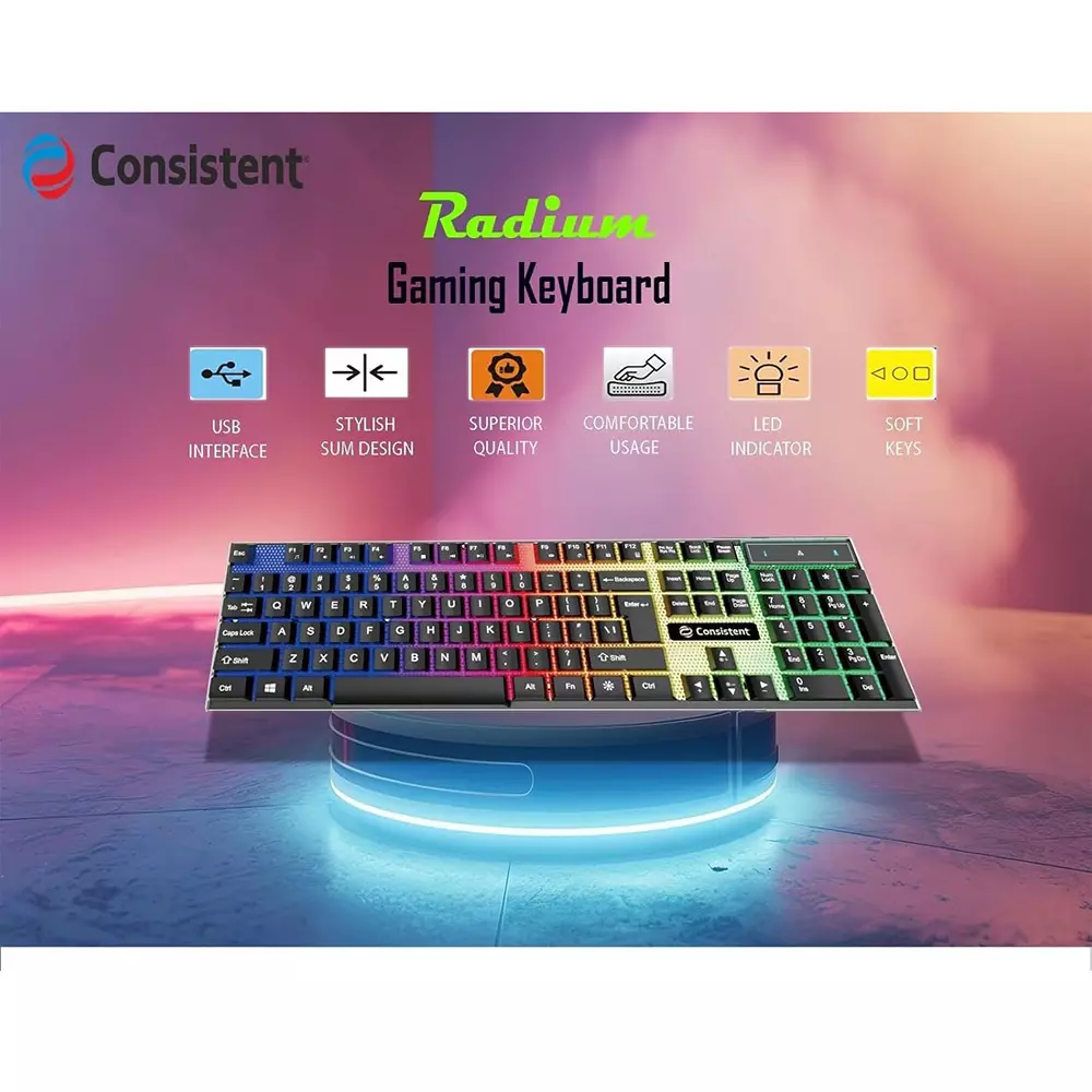 Consistent Radium Wired Gaming Keyboard Black with Breathing Effect & RGB Backlit, KG1101