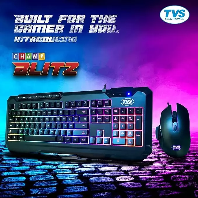 TVS Membrane Wired Gaming Keyboard & Mouse Black USB (Wired) Estimated up to 1600 / 3200 / 7200 DPI, Champ BLITZ Gaming Combo