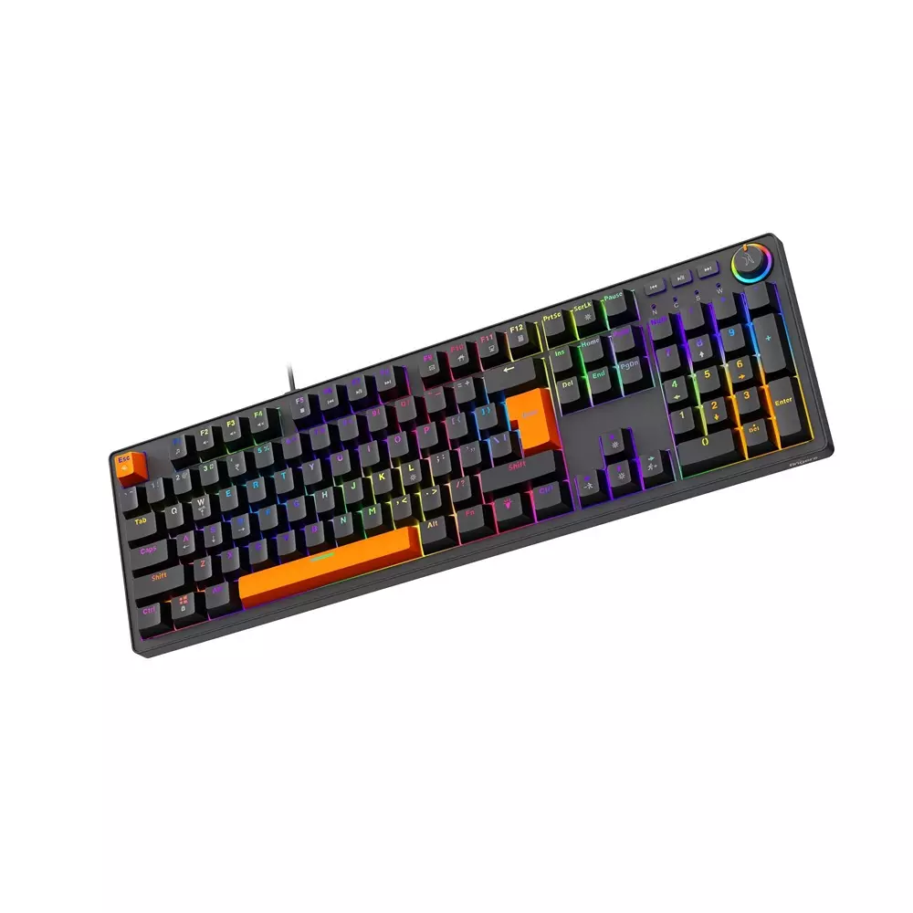 fingers-wired-keyboard-type-c-usb-interface-104-keys-1-knob-15-media-keys-50-million-life-cycles-switch-life-dual-tone-black-orange-color-macho-mk1