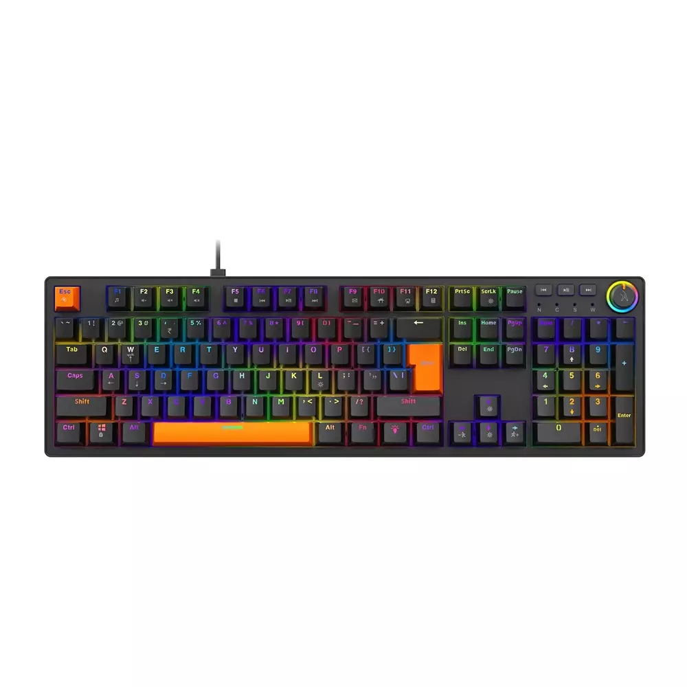 fingers-wired-keyboard-type-c-usb-interface-104-keys-1-knob-15-media-keys-50-million-life-cycles-switch-life-dual-tone-black-orange-color-macho-mk1