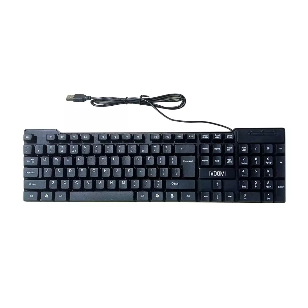Ivoomi Quest USB Keyboard Black Wired Ambidextrous for Laptop & PC, IV-WRK104 (Pack of 5)