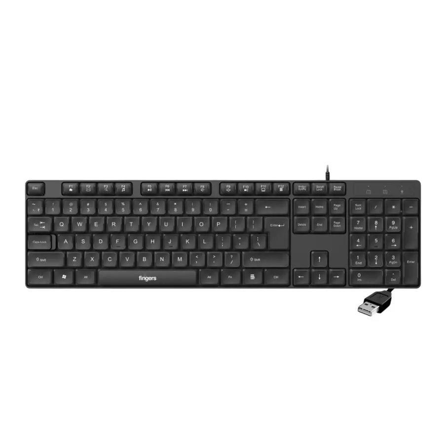 FINGERS Wired Keyboard 104 Keys 1.5 m Cable Length and 5 Miliion Life Cycle Switch Life in Rich Black Color, WonderClicks K9