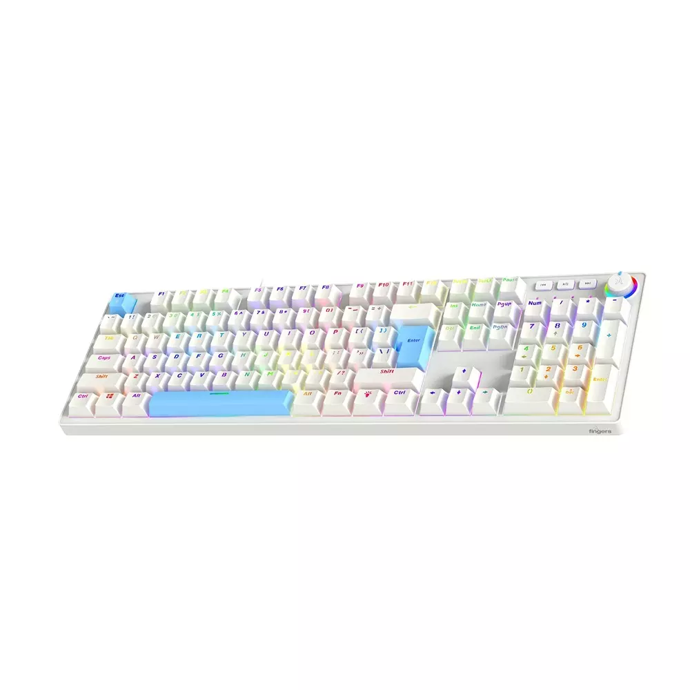 fingers-wired-keyboard-type-c-usb-interface-104-keys-1-knob-15-media-keys-50-million-life-cycles-switch-life-dual-tone-white-blue-color-macho-mk1