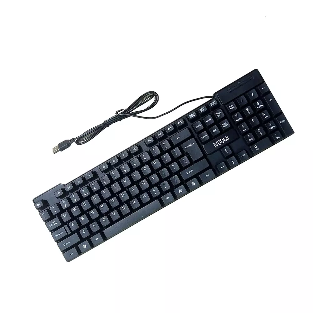 Ivoomi Quest USB Keyboard Black Wired Ambidextrous for Laptop & PC, IV-WRK104
