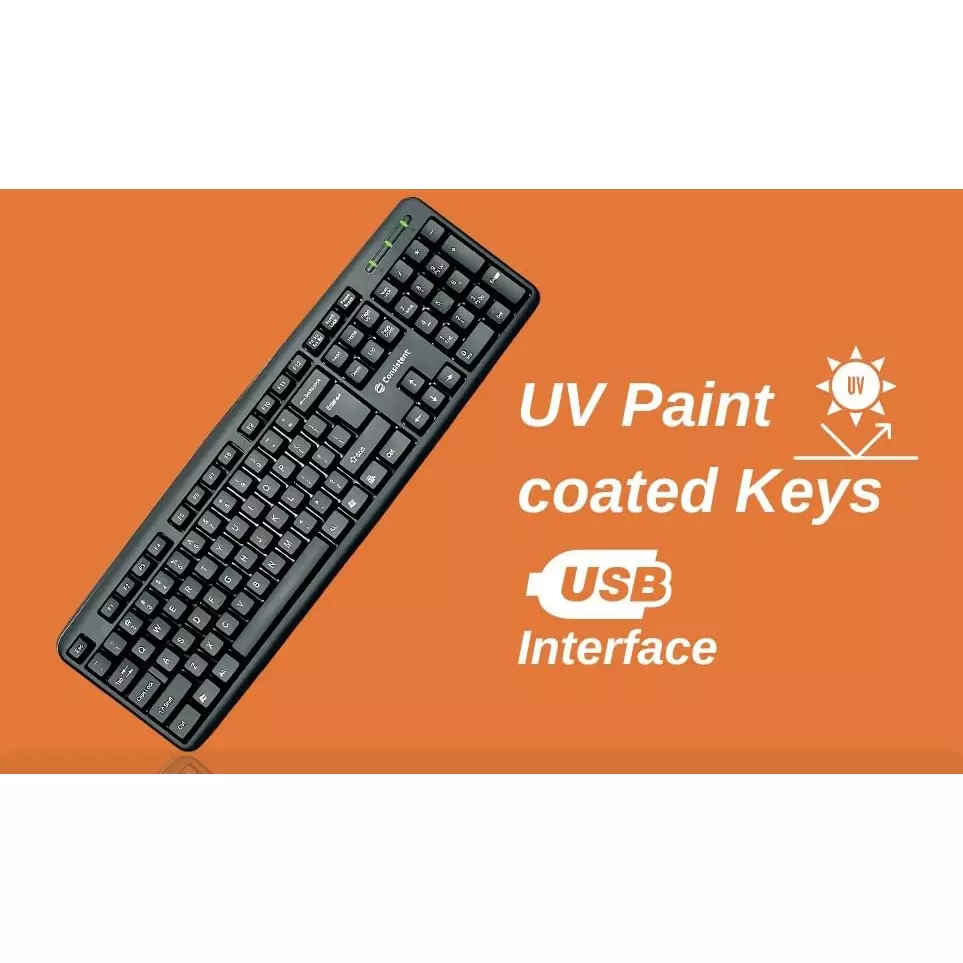 Consistent Classic Silver Wired Keyboard 102 Keys Spill-Resistant Black, SK101
