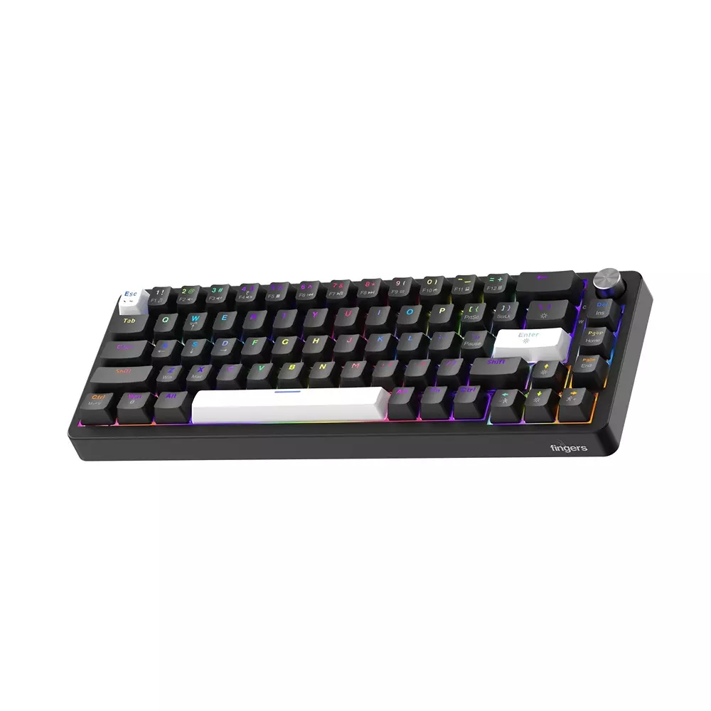 FINGERS Wired Keyboard Type-C USB Interface 67 Keys + 1 Knob 50 million Life Cycles Switch Life Jet Black Color, Savage-MK2