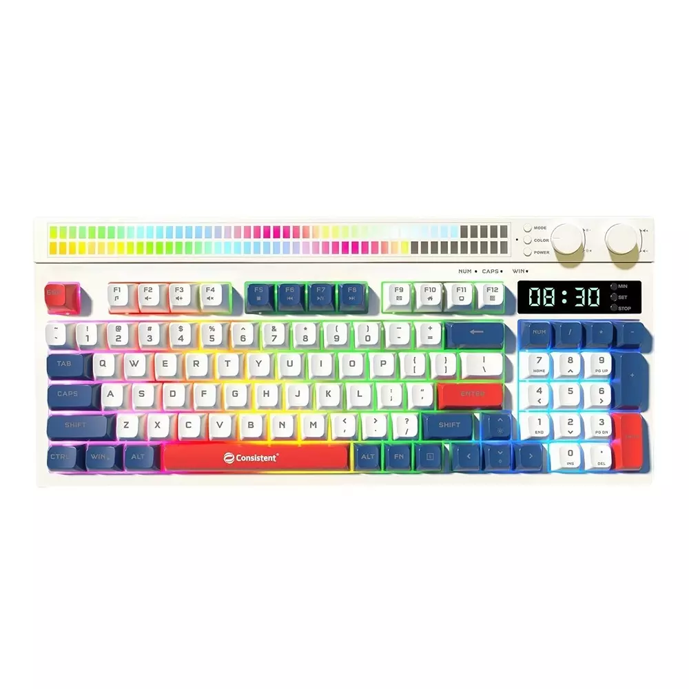 Consistent Moonlite Gaming Wired Keyboard With RGB Light Control Knob USB 26 Keys Anti-Ghosting White