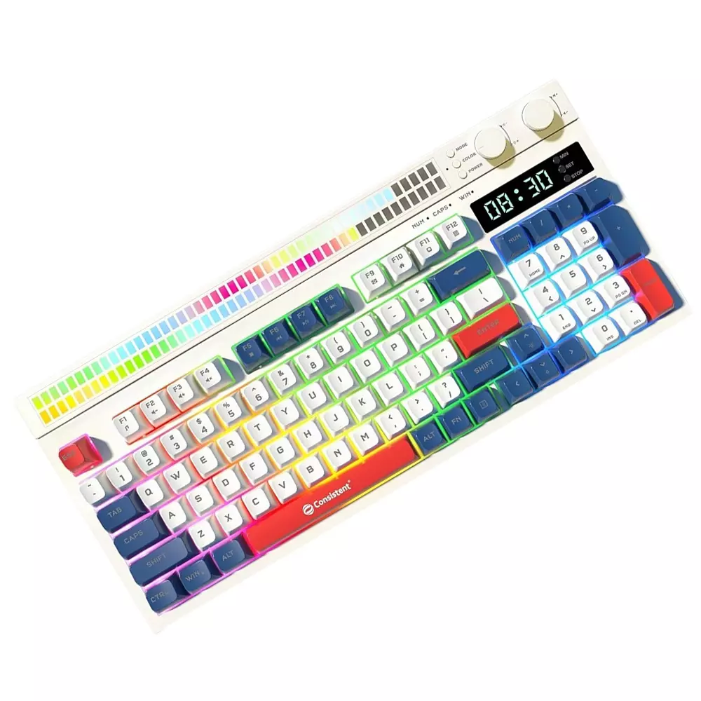 Consistent Moonlite Gaming Wired Keyboard With RGB Light Control Knob USB 26 Keys Anti-Ghosting White