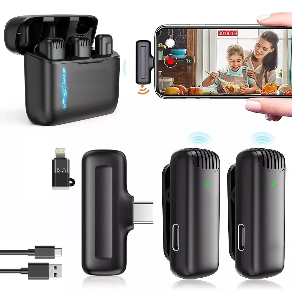 LEKATO Wireless Lapel Microphone System Omni-directional Battery Powered 70 dB with Charging Case, J-13