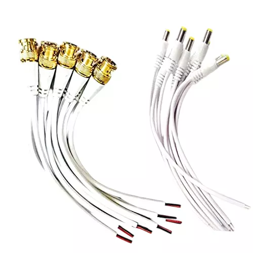 PremiumAV CCTV BNC Connector & DC Power Cable Combo Kit 10 Pcs BNC Male Connectors and 10 Pcs 2.1 mm DC Power Pigtail Male Cables for Surveillance Cameras