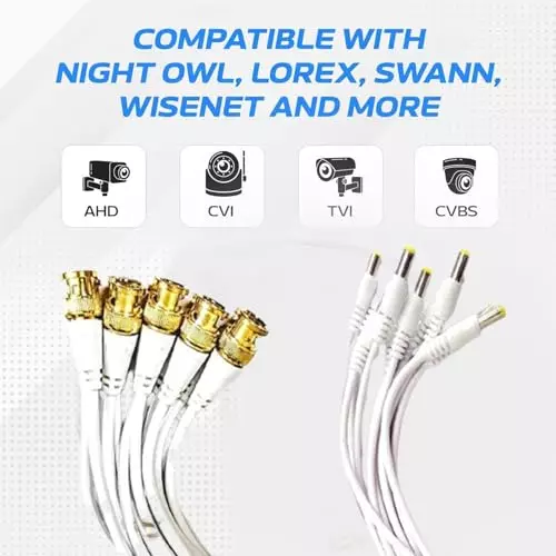 PremiumAV CCTV BNC Connector & DC Power Cable Combo Kit 10 Pcs BNC Male Connectors and 10 Pcs 2.1 mm DC Power Pigtail Male Cables for Surveillance Cameras