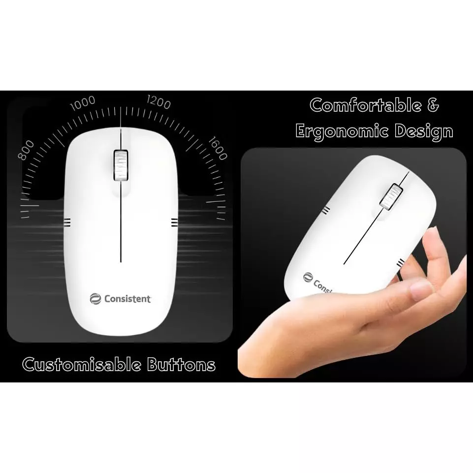 Consistent Dezire Wireless Mouse 2 Button White with 2.4 GHz USB Nano Receiver, MOW452