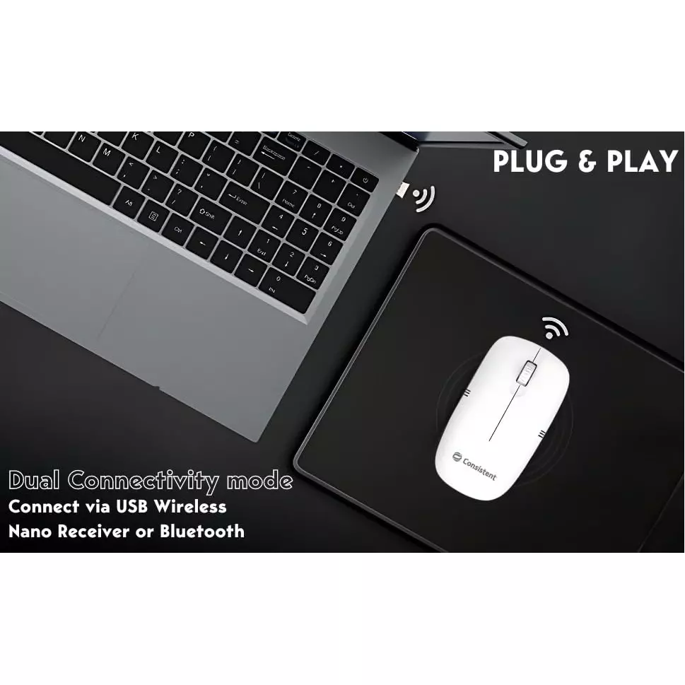 Consistent Dezire Wireless Mouse 2 Button White with 2.4 GHz USB Nano Receiver, MOW452