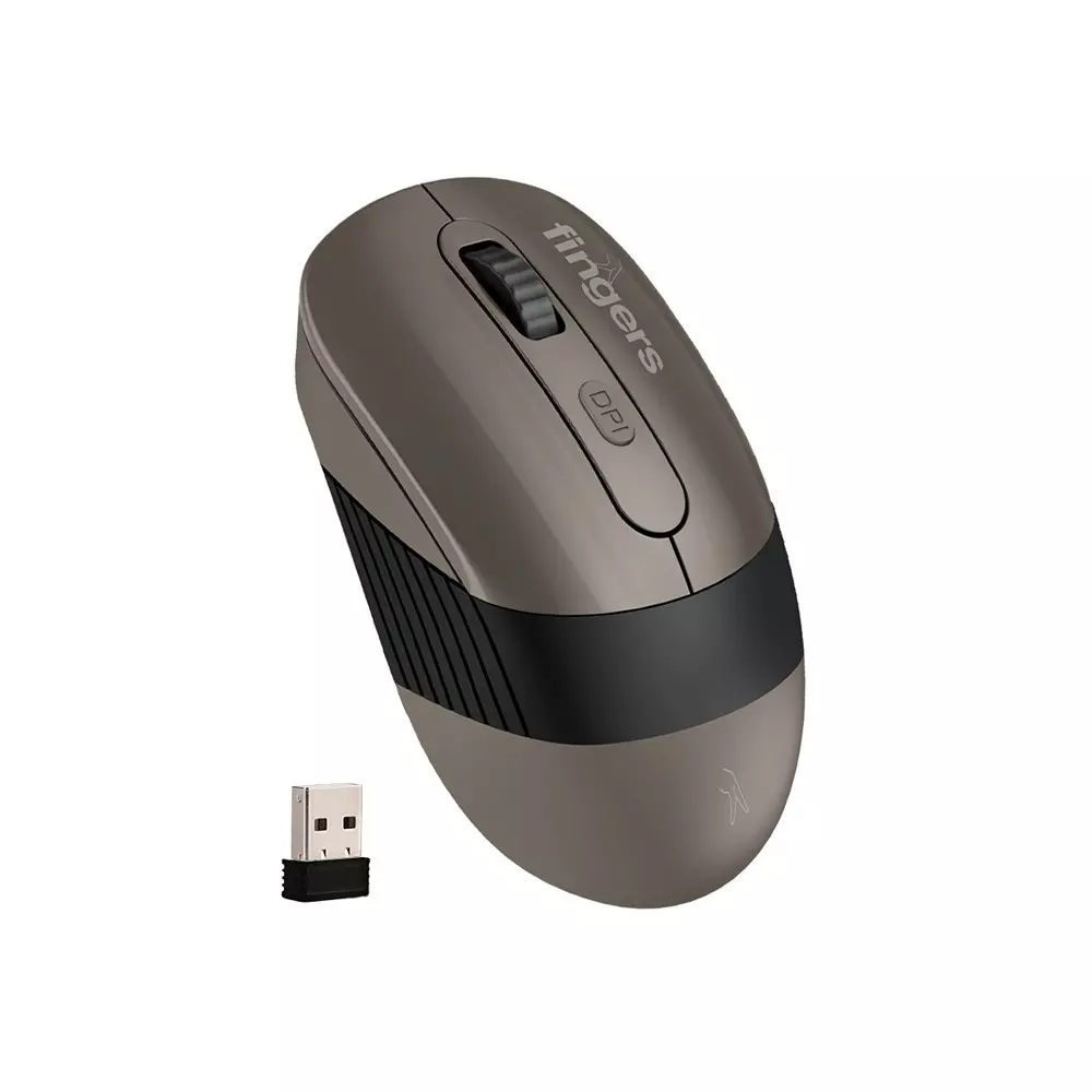 FINGERS Wireless Mouse USB Interface 800 - 1200 - 1600 DPI (Changeable) Resolution 5 Buttons with Scroll Wheel Ash Brown Color, AeroGrip Plus