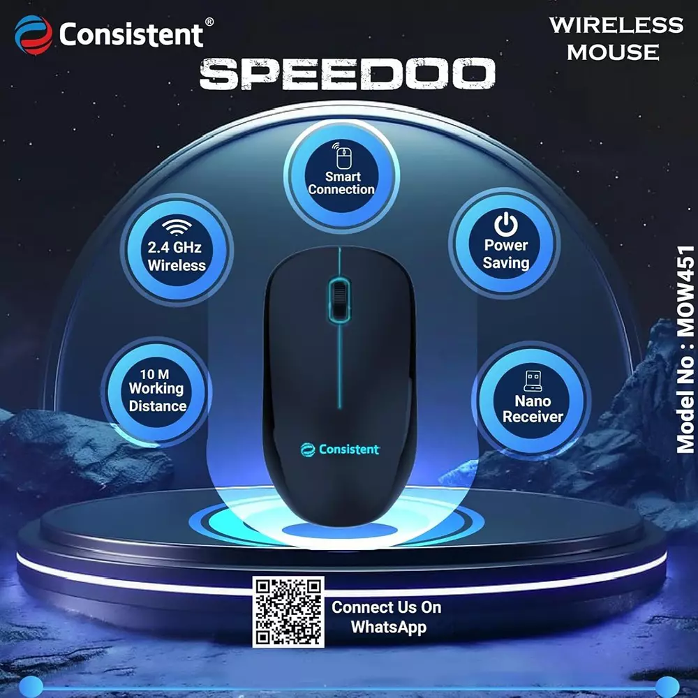 Consistent Speedoo Wireless Mouse 2 Button Black with 2.4 GHz USB Nano Receiver, MOW451