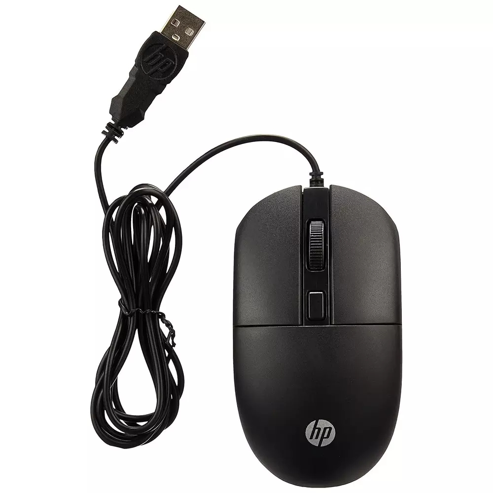 HP Wired Mouse USB Interface 3 Buttons Up to 1600 DPI Optical Sensor Resolution Black, M070