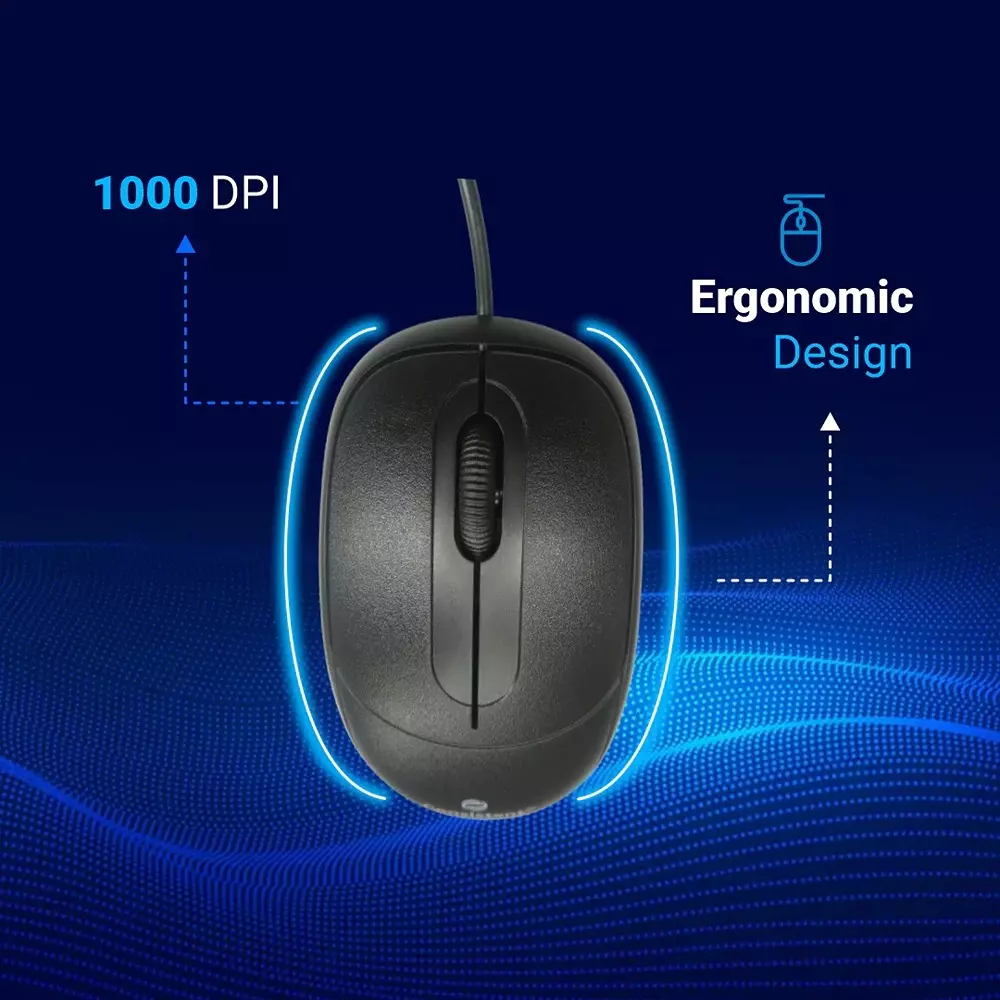 Consistent Nova Wired Mouse 1000 DPI Ergonomic Design with Optical Sensor, CTM0401