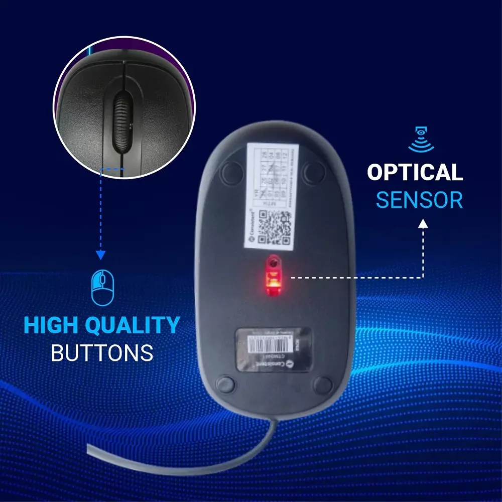 Consistent Nova Wired Mouse 1000 DPI Ergonomic Design with Optical Sensor, CTM0401