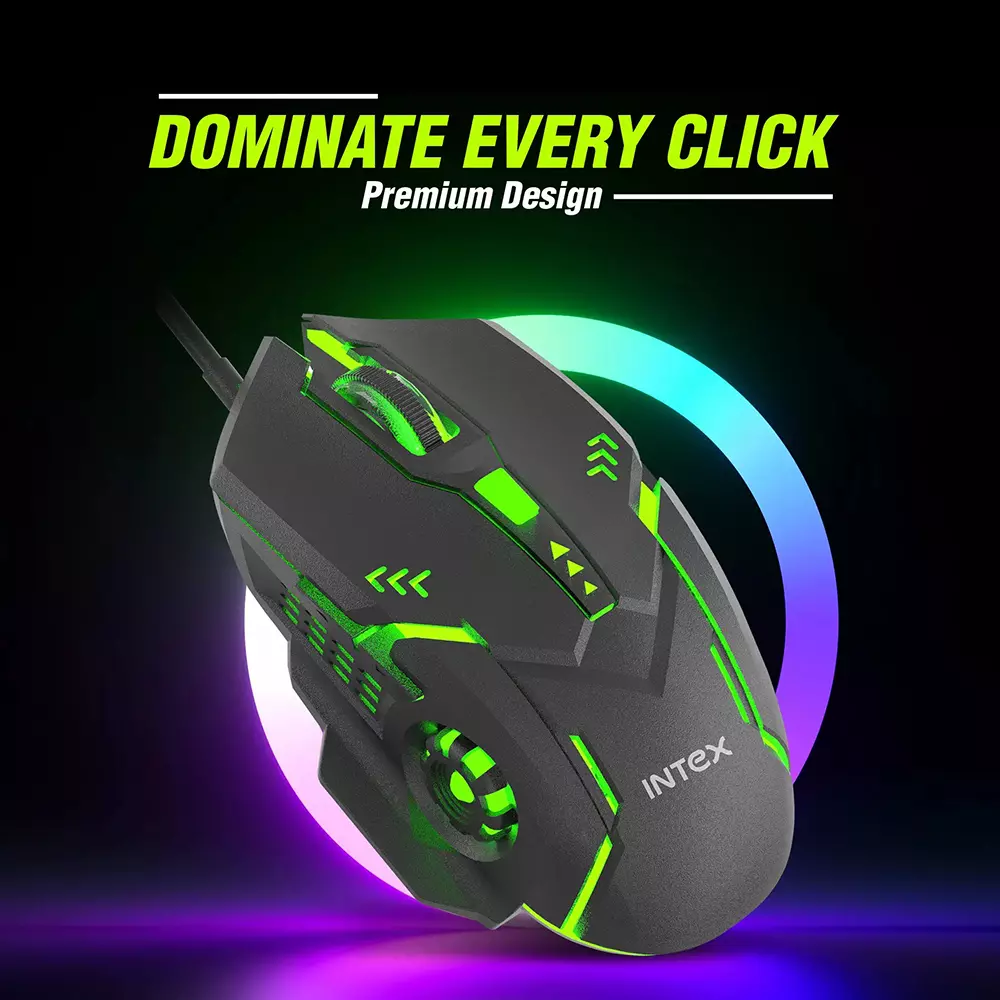 INTEX Nova Gaming Mouse 3200 DPI 1.4 m Cable Length RGB Lighting