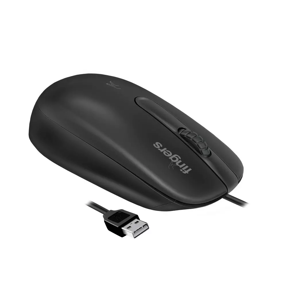 FINGERS Wired Mouse USB Interface 1200 DPI Resolution 3 Buttons with Scroll Wheel Matte Black Color, MasterHit
