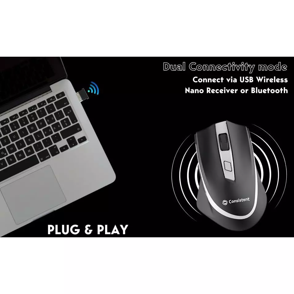 Consistent Fusion Wireless Mouse 2 Button Black with 2.4 GHz USB Nano Receiver, MG1151