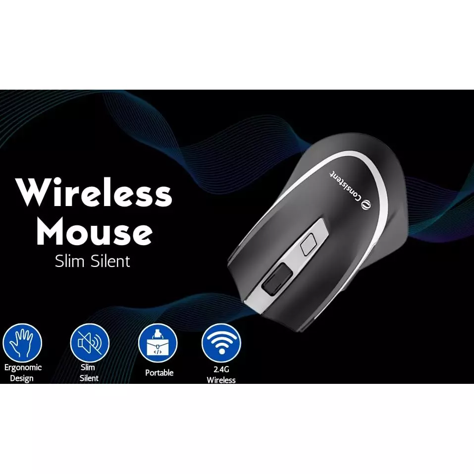 Consistent Fusion Wireless Mouse 2 Button Black with 2.4 GHz USB Nano Receiver, MG1151