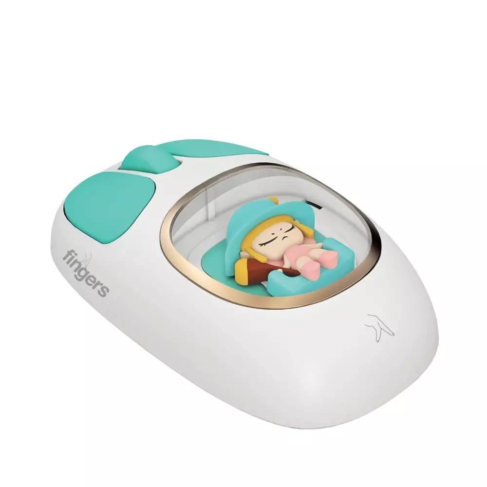 FINGERS Wireless Mouse USB / Bluetooth Interface 3 million Life Cycles Switch Life 10 m Wireless Range Sunshine Yellow Happy White + Teal Color, CuteClicks WB4