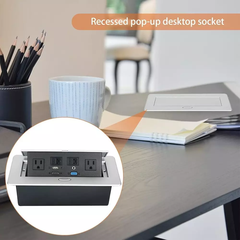 LOTA Pop-Up Box with Retractable HDMI, USB and Power Outlet Hub for Desk and Conference Rooms, MST-1412-LT