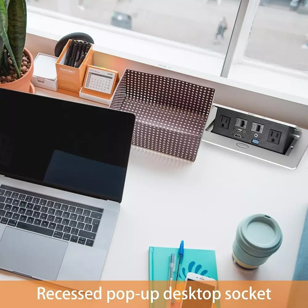 LOTA Pop-Up Box with Retractable HDMI, USB and Power Outlet Hub for Desk and Conference Rooms, MST-1412-LT