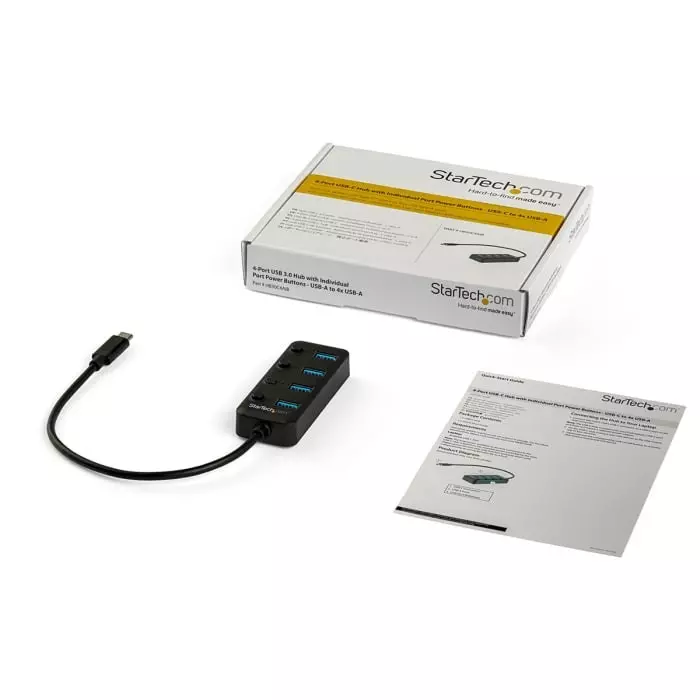 StarTech.com USB Hub 4 Ports USB 3.0 USB-A 85 mm x 34.9 mm x 1.9 cm, HB30C4AIB