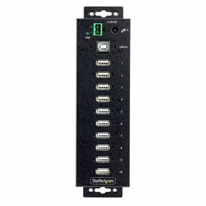 StarTech.com USB Hub 10 Ports USB 2.0 USB-A Terminal Connector Powered 19.8x3.1x5.6 cm, USB210AIND-USB-A-HUB