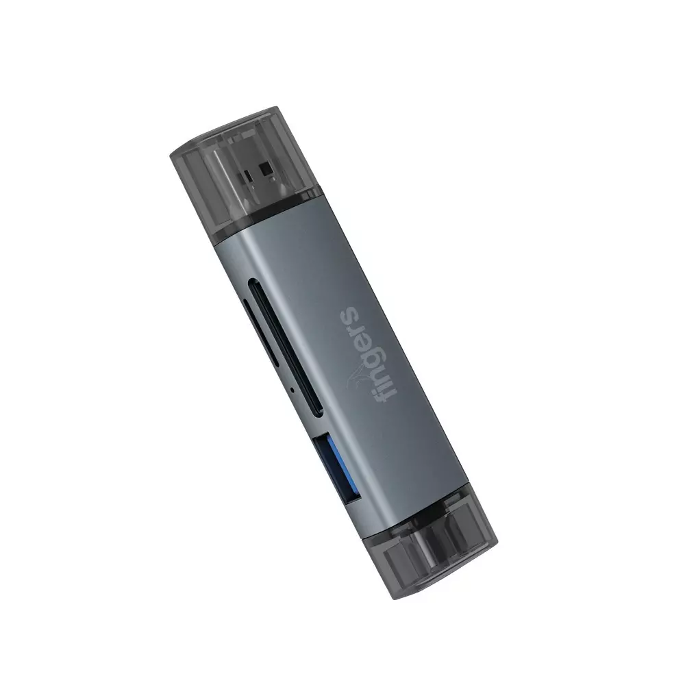FINGERS USB Hub USB 2.0 / Type-C 3.0 Interface 3 Ports (Micro SD Card + SD Card + USB 3.0) Space Grey Color, FlexiPort
