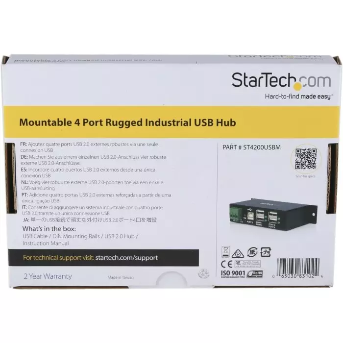 StarTech.com USB Hub 4 Ports USB 2.0 USB-A Terminal Connector Powered 114.5x57.3x26.3 mm, ST4200USBM