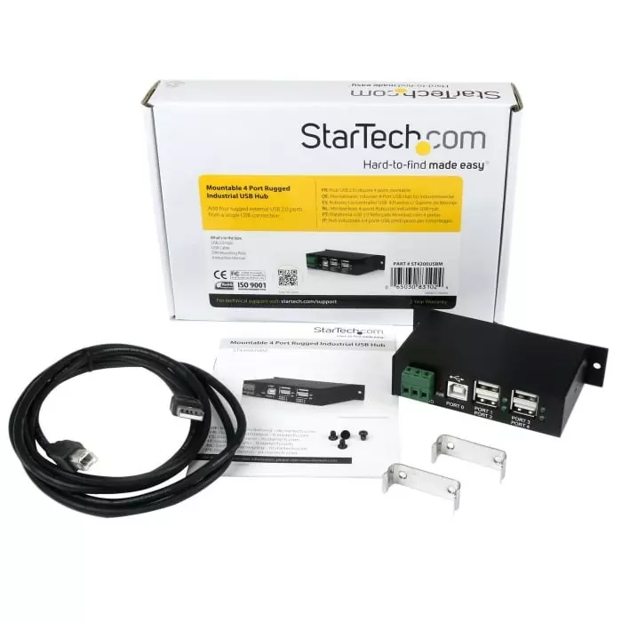 StarTech.com USB Hub 4 Ports USB 2.0 USB-A Terminal Connector Powered 114.5x57.3x26.3 mm, ST4200USBM