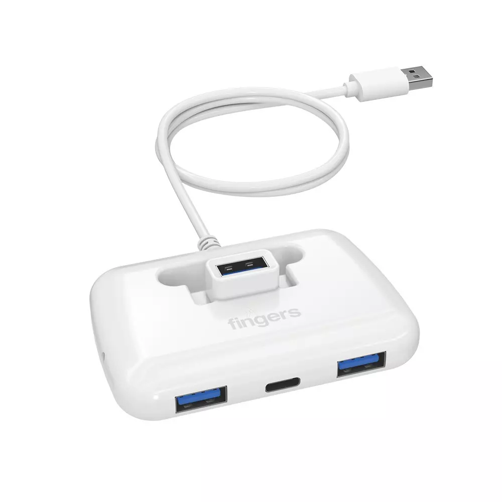 FINGERS USB Hub USB 3.0 Interface 4 Ports (3 x USB 3.0 + 1 x Type-C 3.0) Classic White Color, Fast-CU3.0