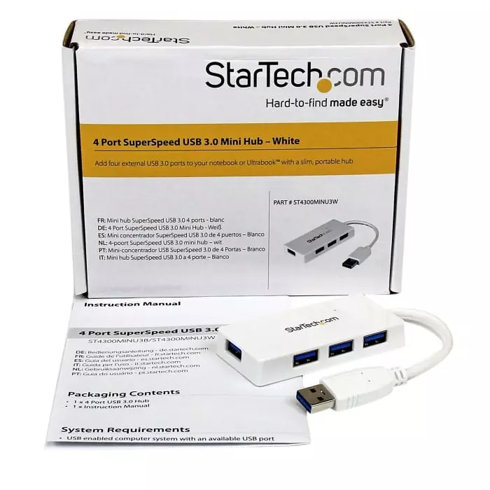StarTech.com USB Hub 4 Ports USB 3.0 USB-A 80x36x14 mm, ST4300MINU3W