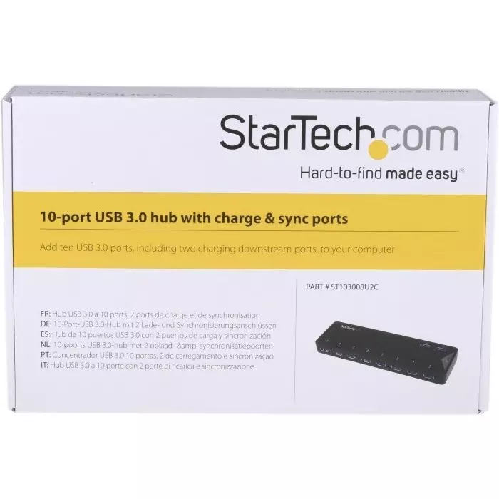 StarTech.com USB Hub 10 Ports USB 3.0 USB-A AC Adapter Powered 201x60x24 mm, ST103008U2C
