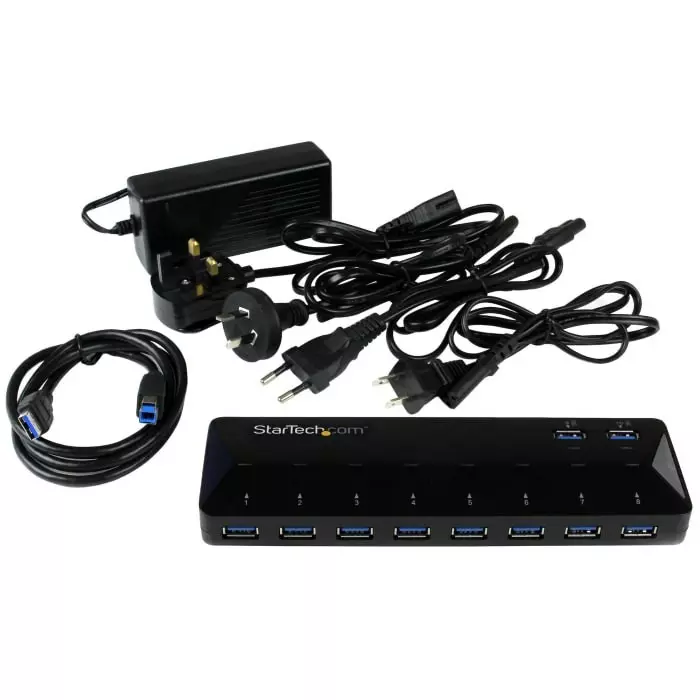StarTech.com USB Hub 10 Ports USB 3.0 USB-A AC Adapter Powered 201x60x24 mm, ST103008U2C