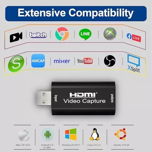 FEDUS USB 2.0 4K HDMI Video Capture Card 1080p 30fps for Gaming, Streaming Device, Compatible With Nintendo Switch, PS3/4, Xbox One