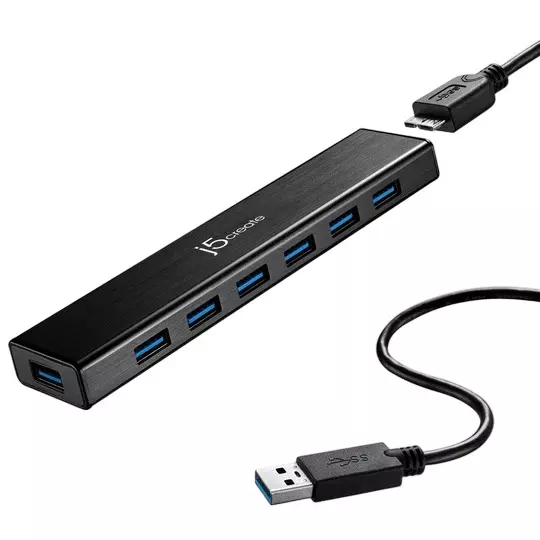 J5Create Powerful 7 Port USB 3.0 Hub with Super Speed Data Transfer & Fast Charging for Laptops, MacBooks, and PCs, JUH377
