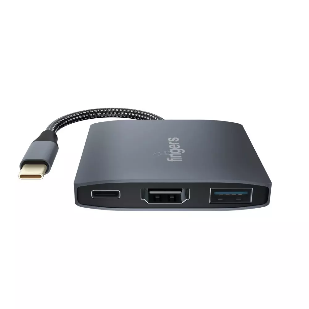 FINGERS USB Hub USB Type-C Interface 3 Ports (USB 3.0 + HDMI&nbsp;+ USB Type-C) Slate Grey Color, TopNotch 3-in-1