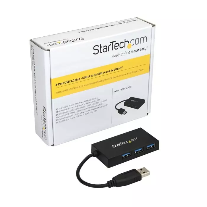 StarTech.com USB Hub 4 Ports USB 3.0 USB-A USB-C 75x40x13 mm, HB30A3A1CFB
