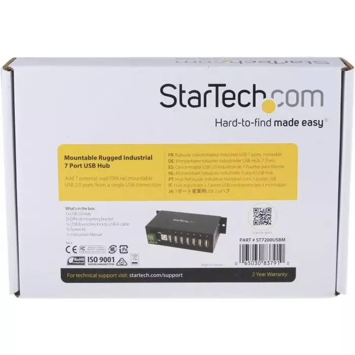 StarTech.com USB Hub 7 Ports USB 2.0 USB-A Terminal Connector Powered 133x61.5x36.3 mm, ST7200USBM