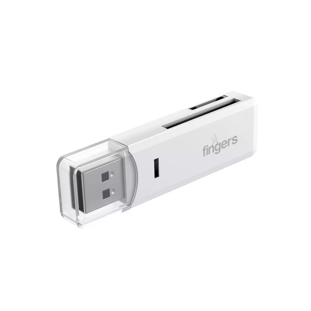 FINGERS USB Hub USB 2.0 Interface 2 Ports (Micro SD Card + SD Card Classic) White Color, RapidRead