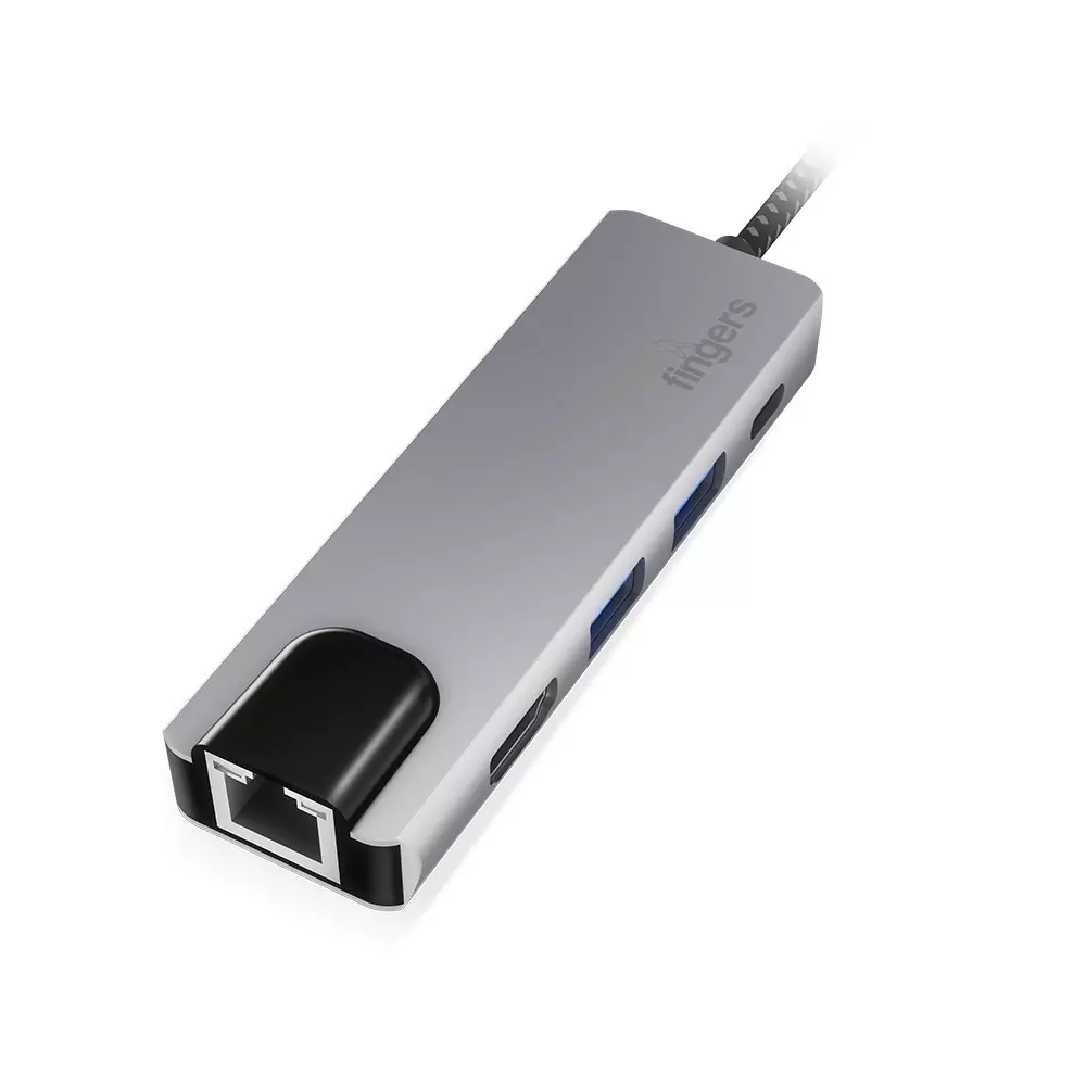 fingers-usb-hub-usb-type-c-interface-5-ports-2-x-usb-30-hd-interface-giga-lan-usb-type-c-space-grey-color-ultimodock-5-in-1