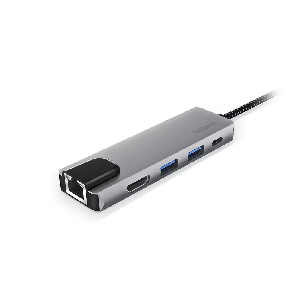 fingers-usb-hub-usb-type-c-interface-5-ports-2-x-usb-30-hd-interface-giga-lan-usb-type-c-space-grey-color-ultimodock-5-in-1
