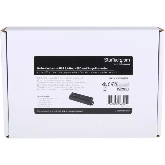 StarTech.com USB Hub 10 Ports USB 3.0 USB-A Terminal Connector Powered 198x56x31 mm, ST1030USBM