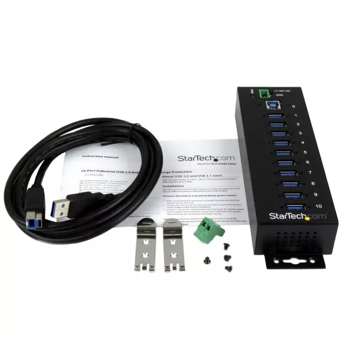 StarTech.com USB Hub 10 Ports USB 3.0 USB-A Terminal Connector Powered 198x56x31 mm, ST1030USBM